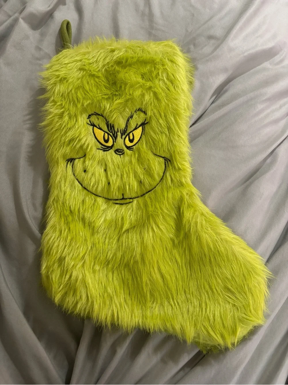 Grinch Faux Fur Holiday Stocking - Lime Green